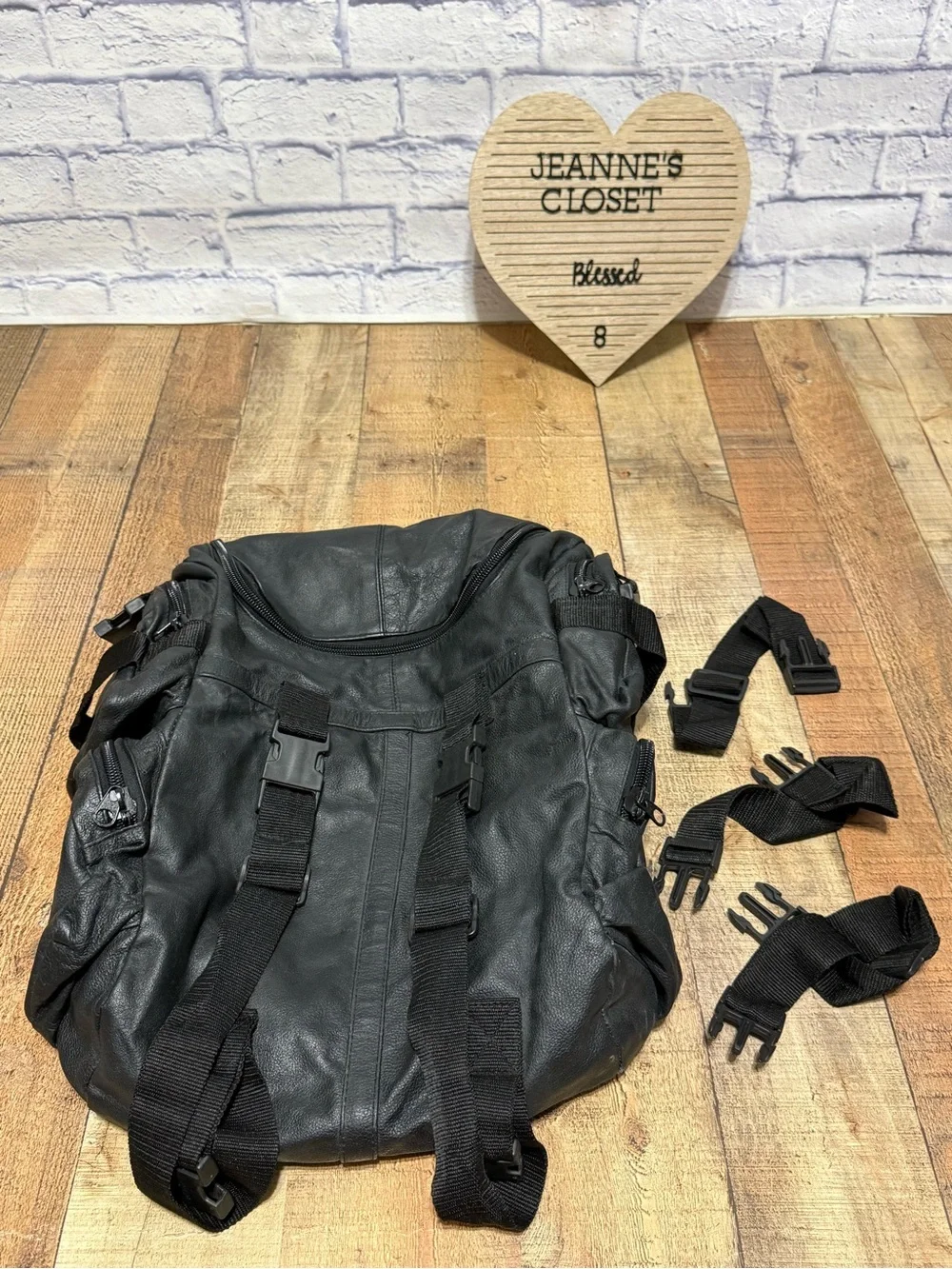 Heavy Duty Black Leather Motorcycle Backpack  Pre owned good condition.. there i